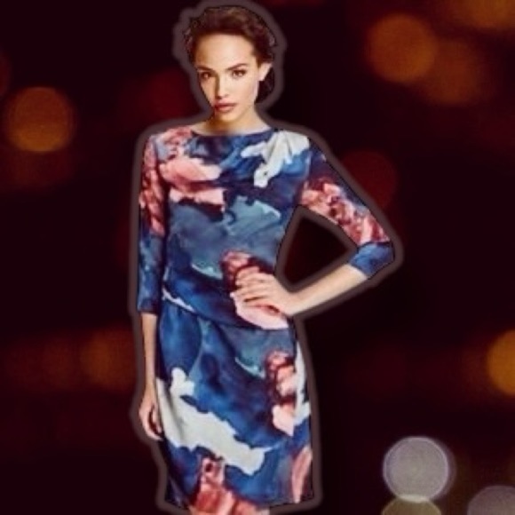 NWOT Vince Camuto Blue & Copper Abstract Watercolor Print Pleated Shift Dress 8 - Picture 15 of 15